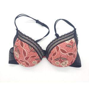 Gisela Black‎ Pink Floral Demi Adjustable Straps Underwire Push Up Bra Size 32B